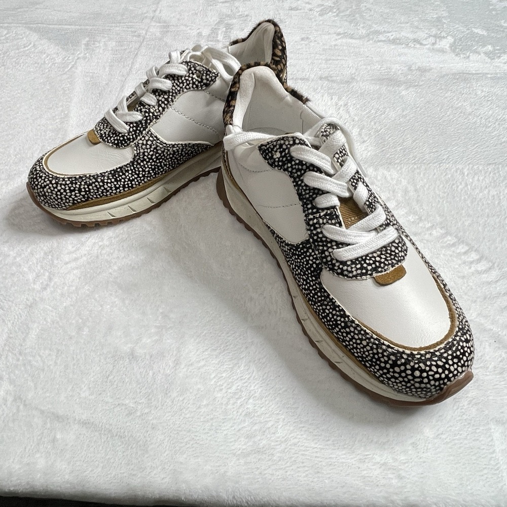 Madewell MWL Court Sneakers Womens 6 White Calf Hair Animal Print MA503 Exc